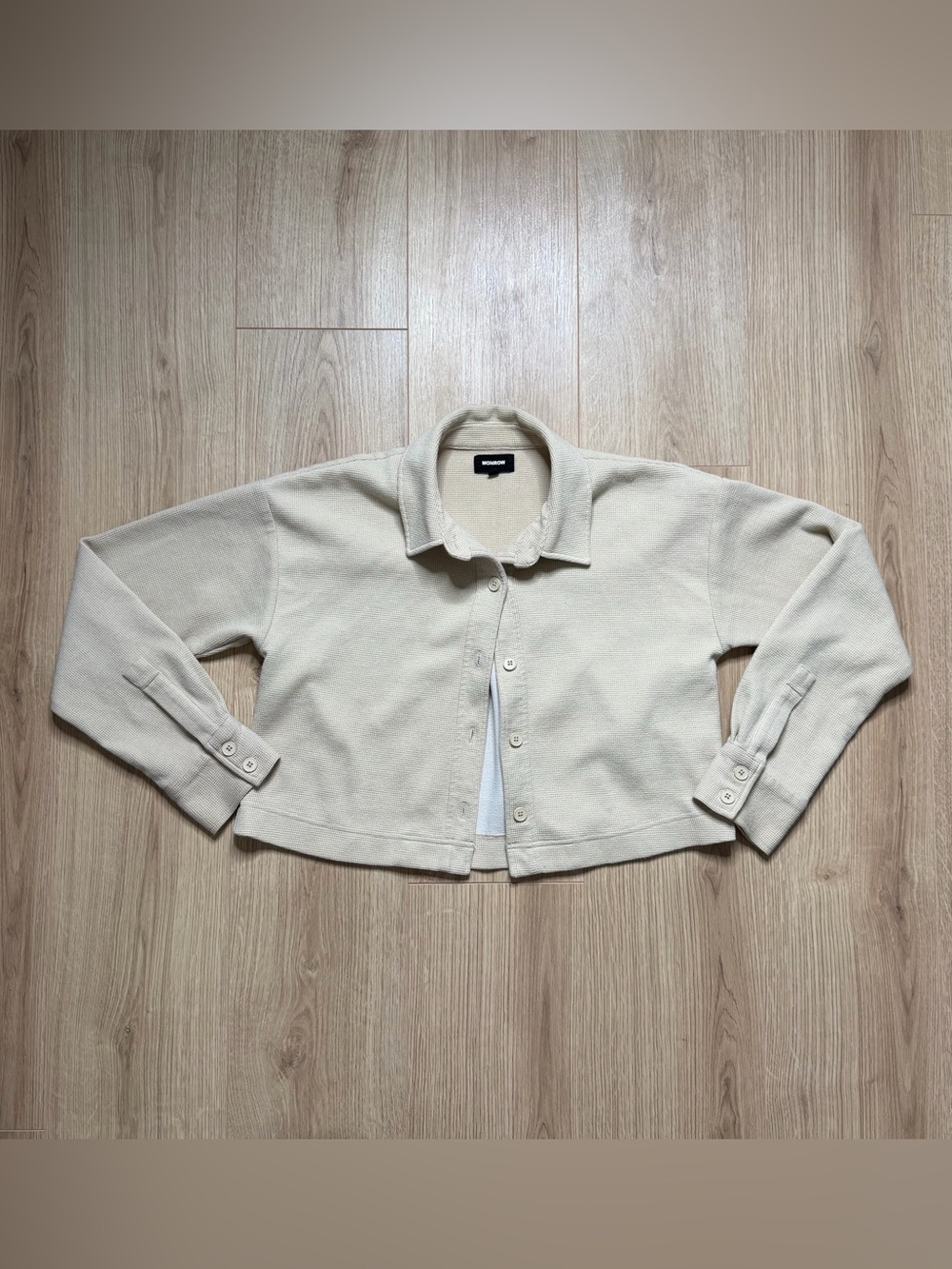Monrow Oversized Cropped Ribbed Knit Collared Jacket Size Small